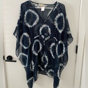 Michael Kors Navy and White Swim Coverup